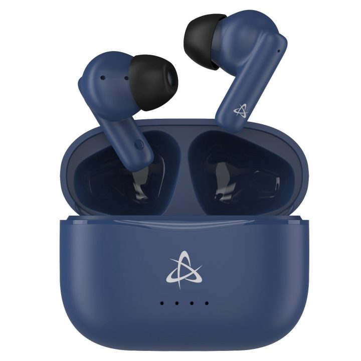 Mėlynos Bluetooth į ausį dedamos ausinės