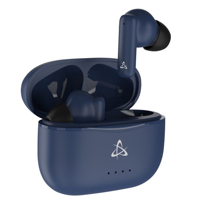 Mėlynos Bluetooth į ausį dedamos ausinės