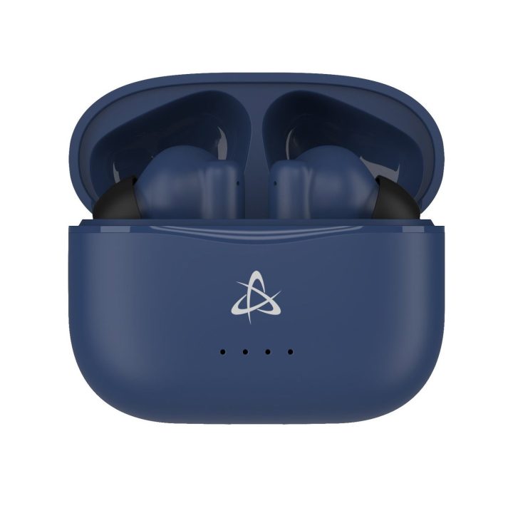 Mėlynos Bluetooth į ausį dedamos ausinės