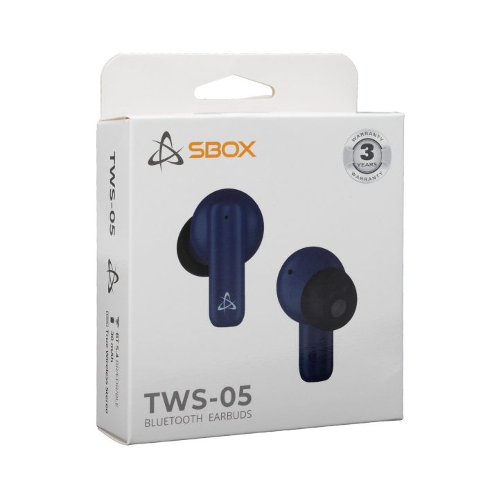 Mėlynos Bluetooth į ausį dedamos ausinės