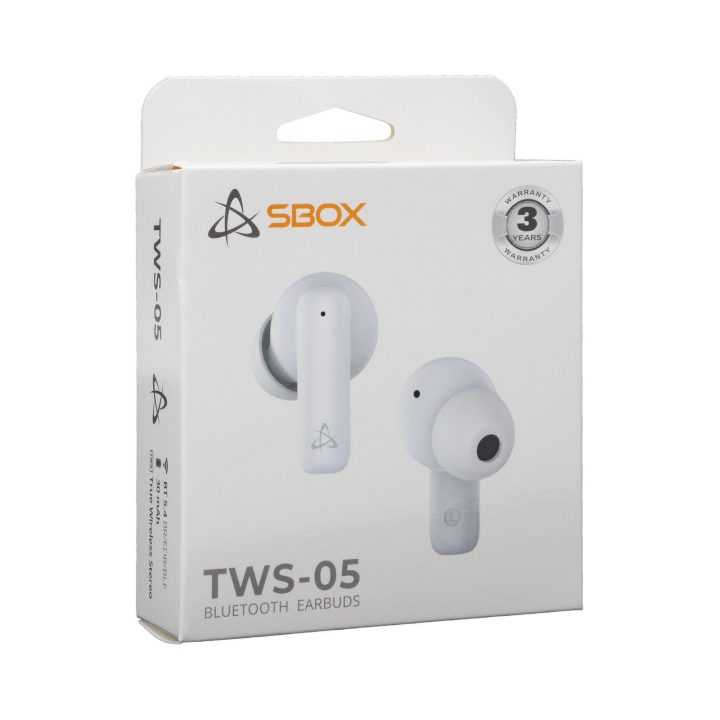 Baltos belaidės į ausį įdedamos ausinės Sbox EB-TWS05