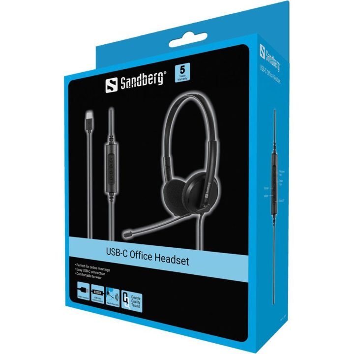 USB-C biuro ausinės su mikrofonu, 2 m