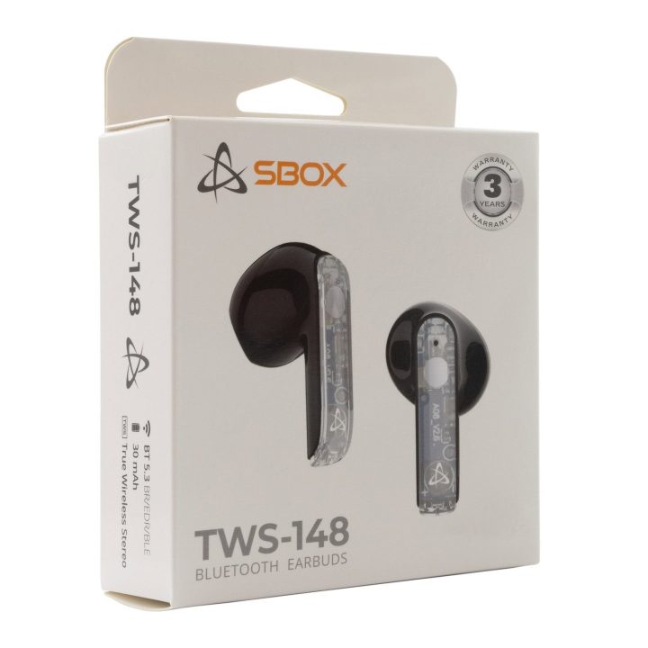 Juodos Bluetooth į ausį dedamos ausinės Sbox EB-TWS148