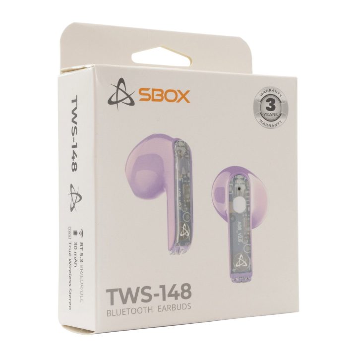Sbox EB-TWS148 Purple belaidės į ausį įdedamos ausinės