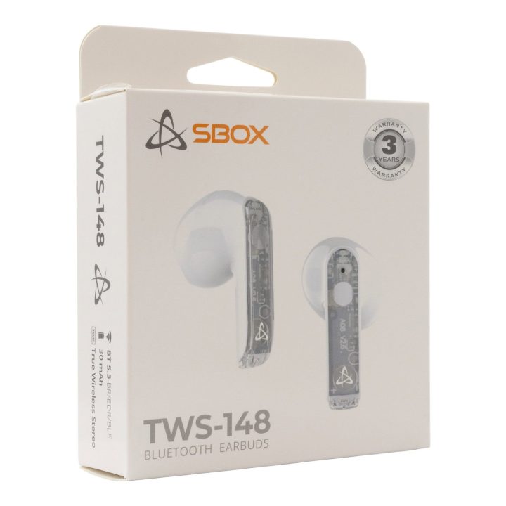 Bluetooth ausinės į ausį Sbox EB-TWS148, baltos