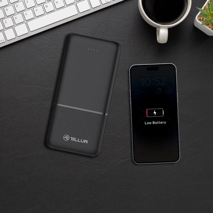 Juodas 10000 mAh išorinis akumuliatorius