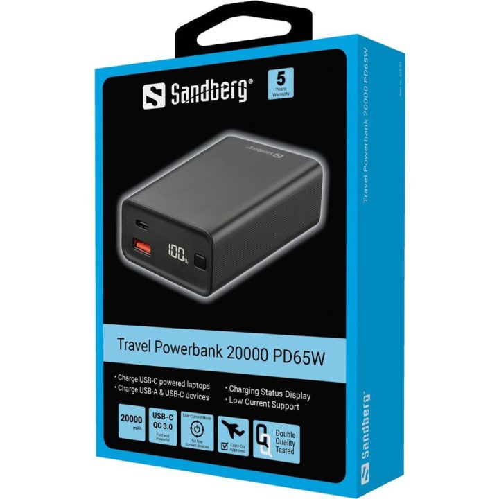 Išorinė baterija Sandberg Travel Powerbank 20000 PD65W