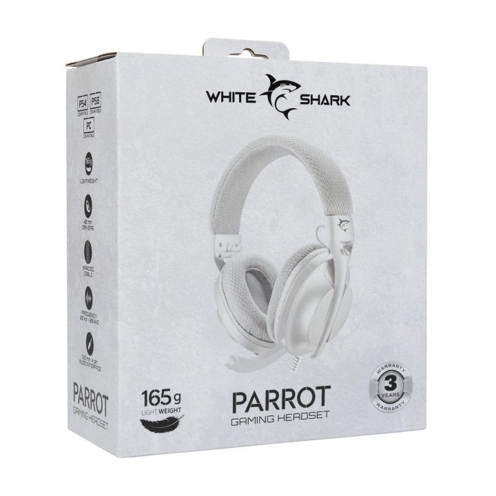 White Shark PARROT GH-2440 žaidimų ausinės, baltos/pilkos