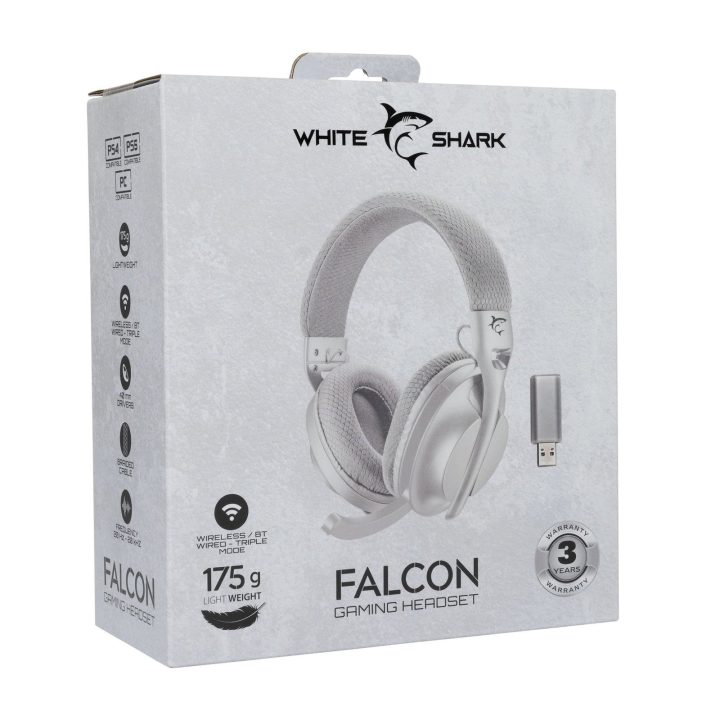 Belaidės žaidimų ausinės White Shark Falcon White/Grey