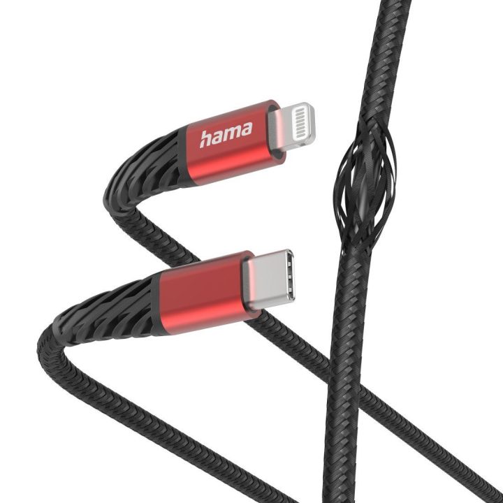 Hama USB-C į Lightning įkrovimo laidas, 1,5 m, juoda / raudona