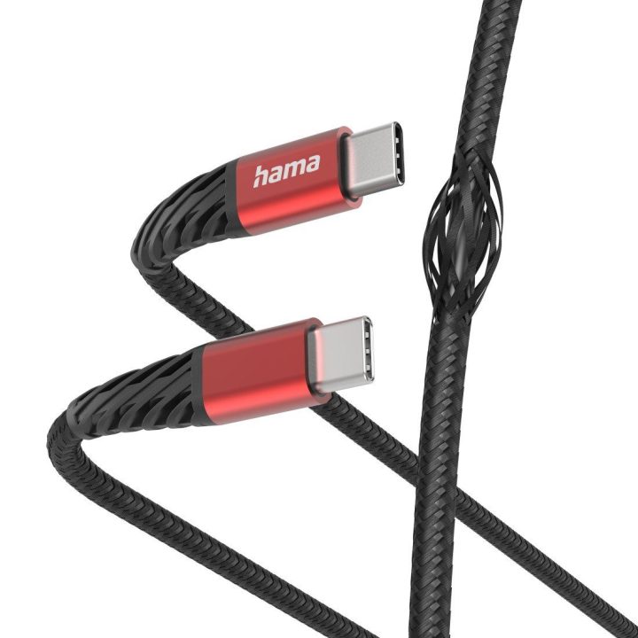USB-C–USB-C laidas, 1,5 m, juoda/raudona