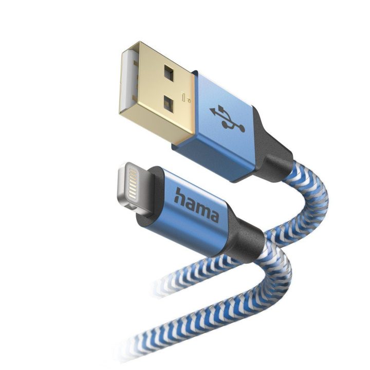 Atspindintis USB-A–Lightning įkrovimo laidas 1,5 m, mėlynas