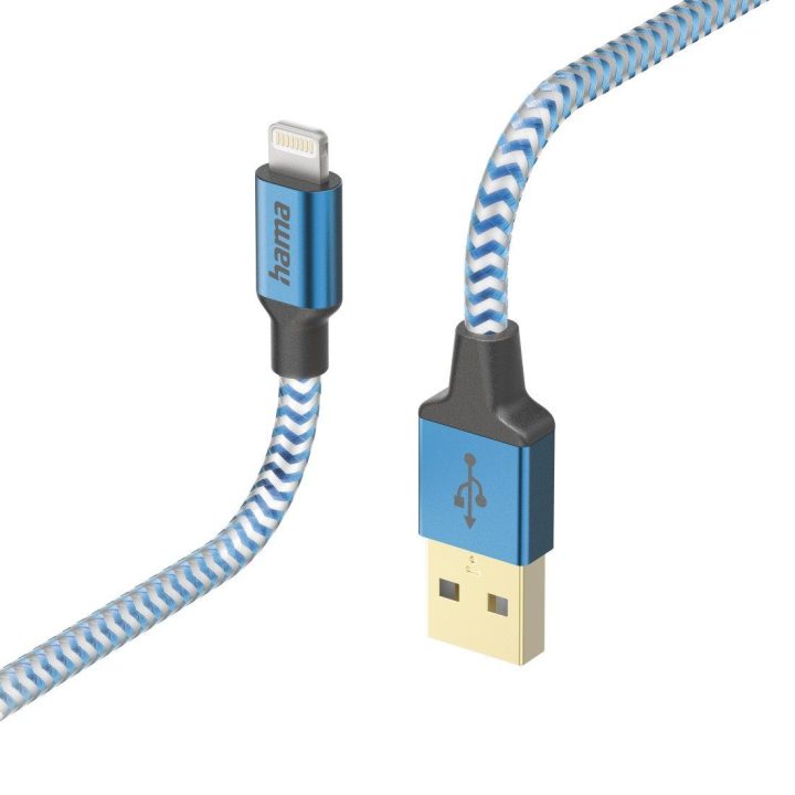 Atspindintis USB-A–Lightning įkrovimo laidas 1,5 m, mėlynas