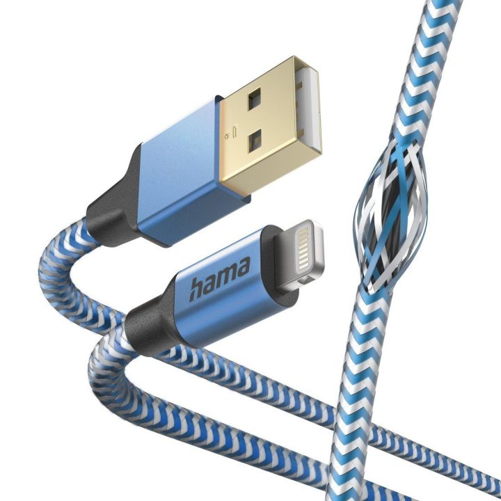 Atspindintis USB-A–Lightning įkrovimo laidas 1,5 m, mėlynas