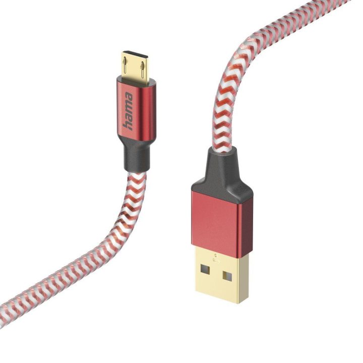 Raudonas atspindintis USB-A–Micro-USB įkrovimo laidas 1,5 m