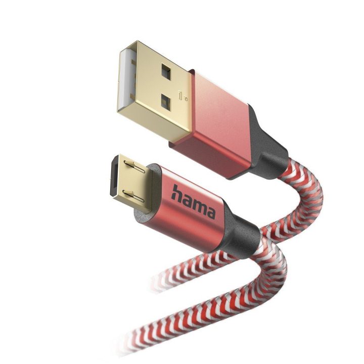 Raudonas atspindintis USB-A–Micro-USB įkrovimo laidas 1,5 m