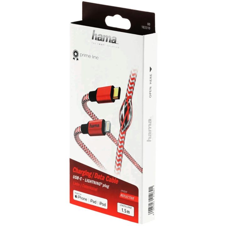 Raudonas USB-C–Lightning įkrovimo ir duomenų kabelis, 1,5 m, MFi
