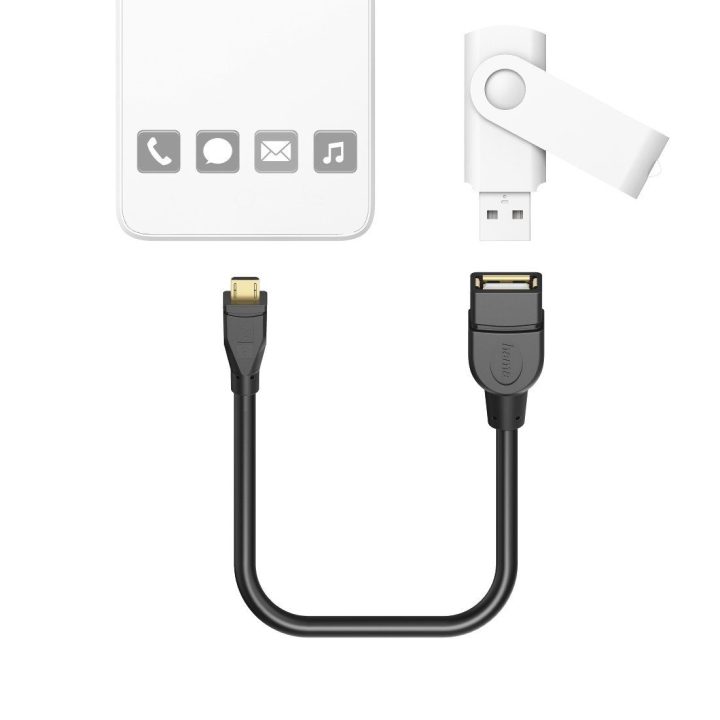 OTG mikro USB į USB adapterio laidas 15 cm, juodas