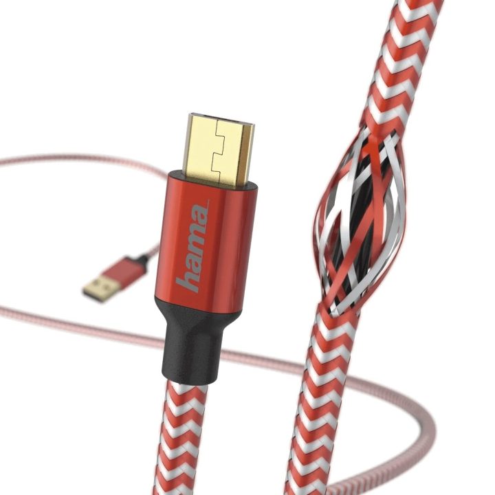 Atspindintis įkrovimo ir duomenų kabelis Micro-USB 1,5 m, raudonas