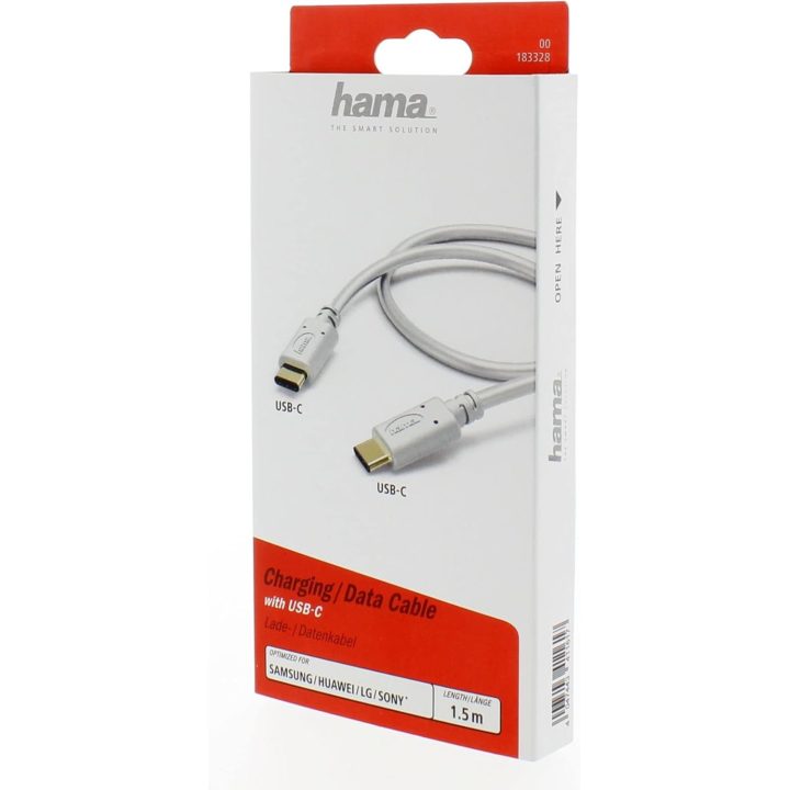 USB-C į USB-C įkrovimo ir duomenų laidas, 1,5 m, baltas
