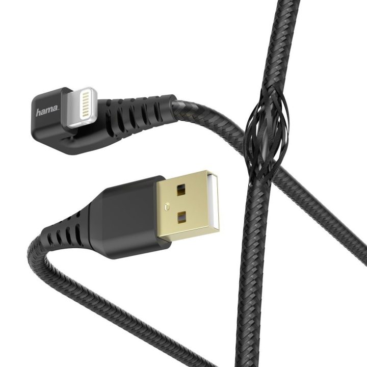 Juodas USB-A–Lightning įkrovimo ir duomenų kabelis, 1,5 m