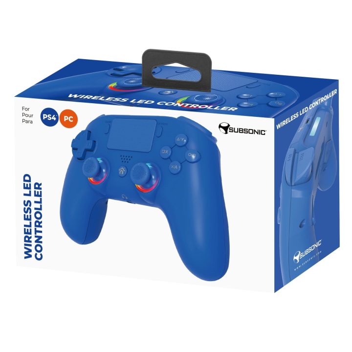 Belaidis žaidimų valdiklis PS4/PC su RGB LED, mėlynas