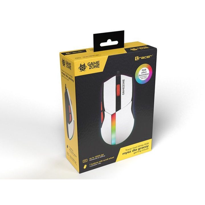 Balta žaidimų pelė su RGB apšvietimu, iki 12 000 DPI