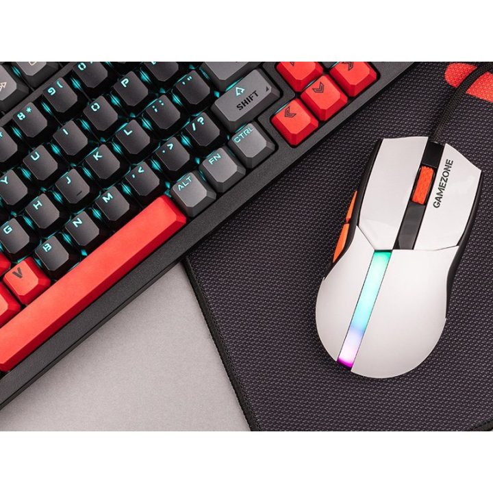 Balta žaidimų pelė su RGB apšvietimu, iki 12 000 DPI