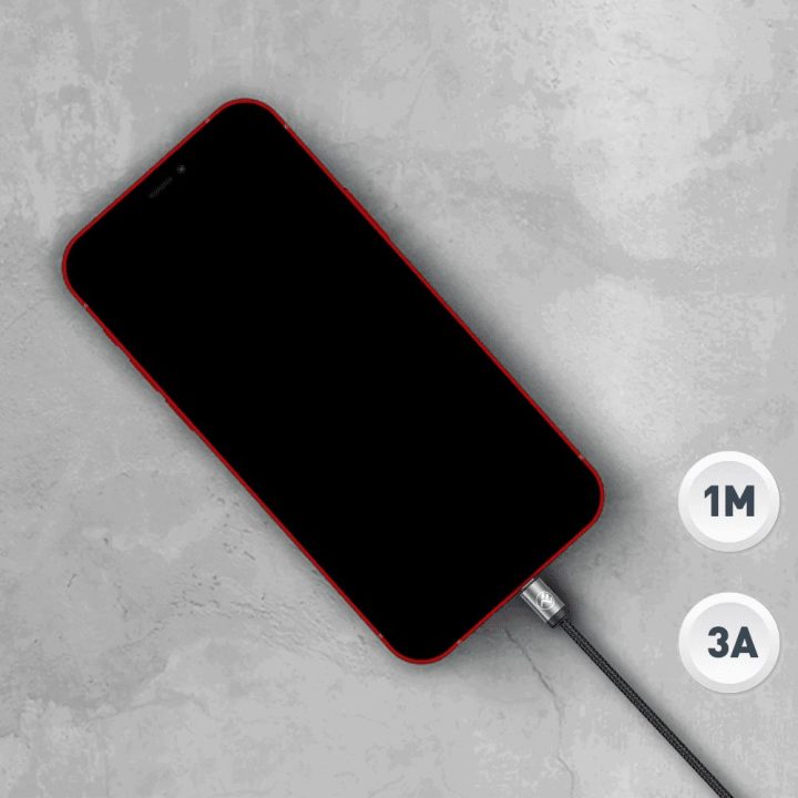 Juodas USB į „Lightning“ kabelis, 3 A, 1 m