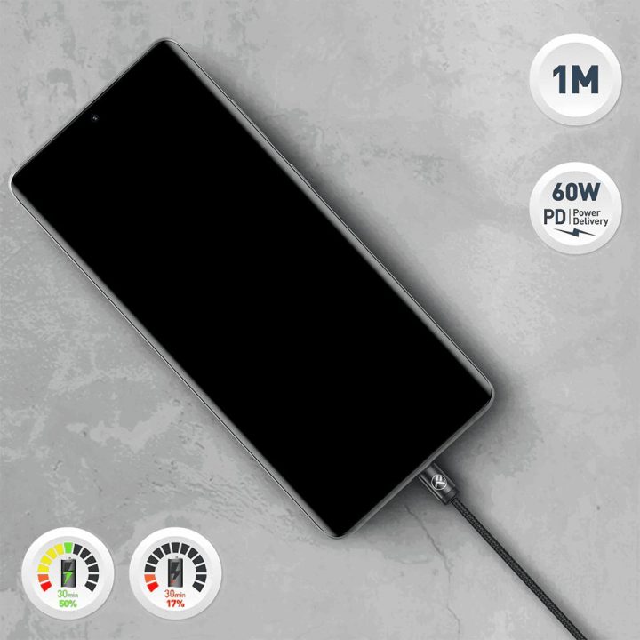 Tellur USB-C į USB-C laidas 3A, 1 m, juodas
