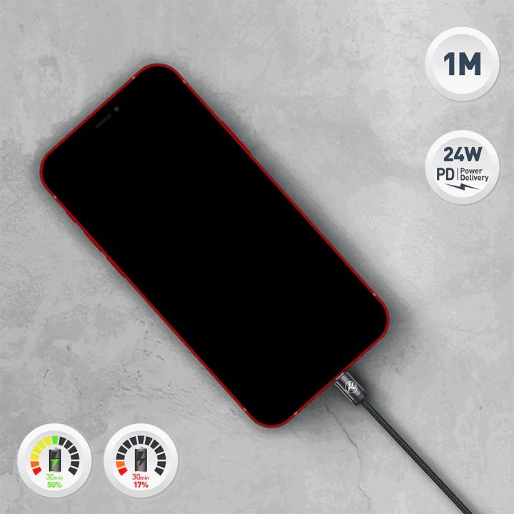 Tellur Minimalist USB-C į Lightning kabelis, 3A, 1 m, juodas