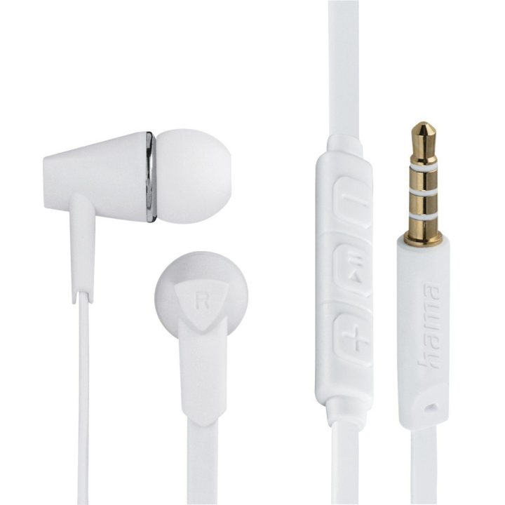 Baltos į ausis įdedamos stereo ausinės su laidu