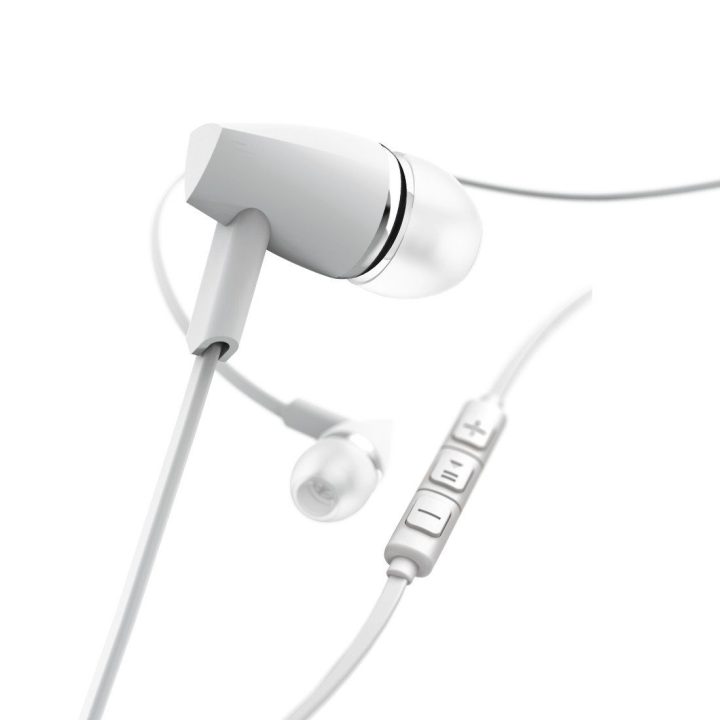 Baltos į ausis įdedamos stereo ausinės su laidu