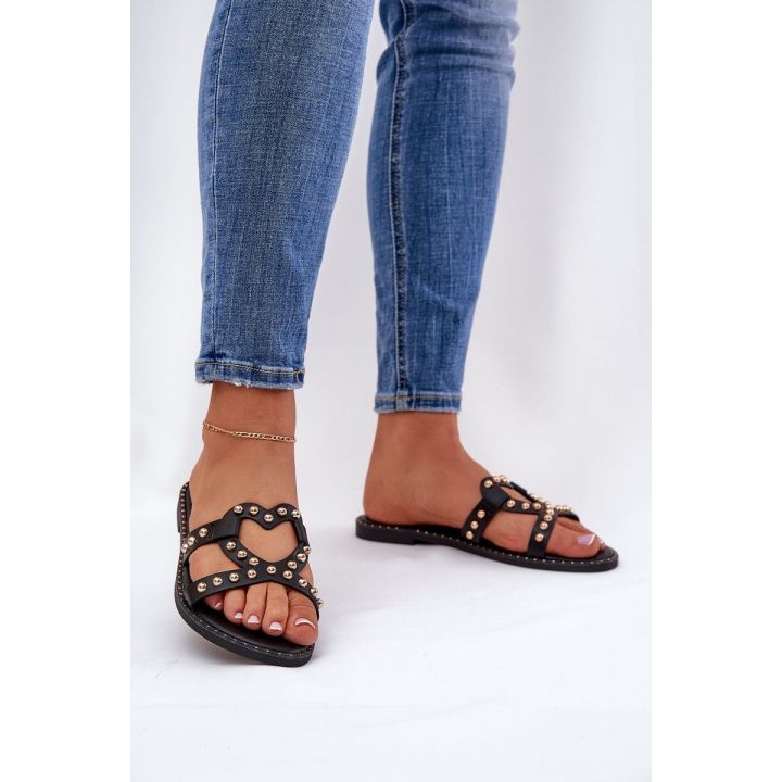 Puošnios moteriškos basutės lygiu padu, juodos