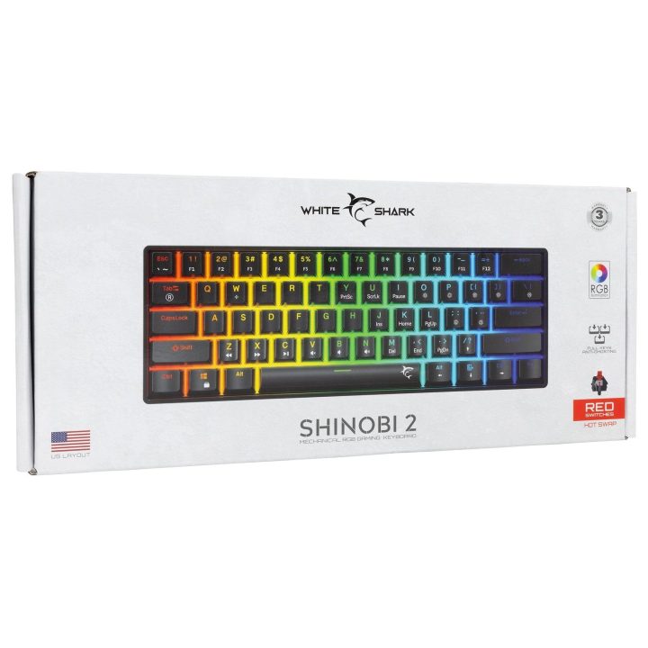 Mechaninė žaidimų klaviatūra White Shark Shinobi 2, juoda, US, raudoni jungikliai