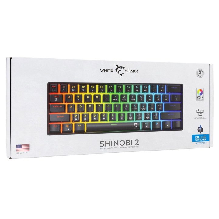 Žaidimų klaviatūra White Shark Shinobi 2, juoda, Blue Switch, US