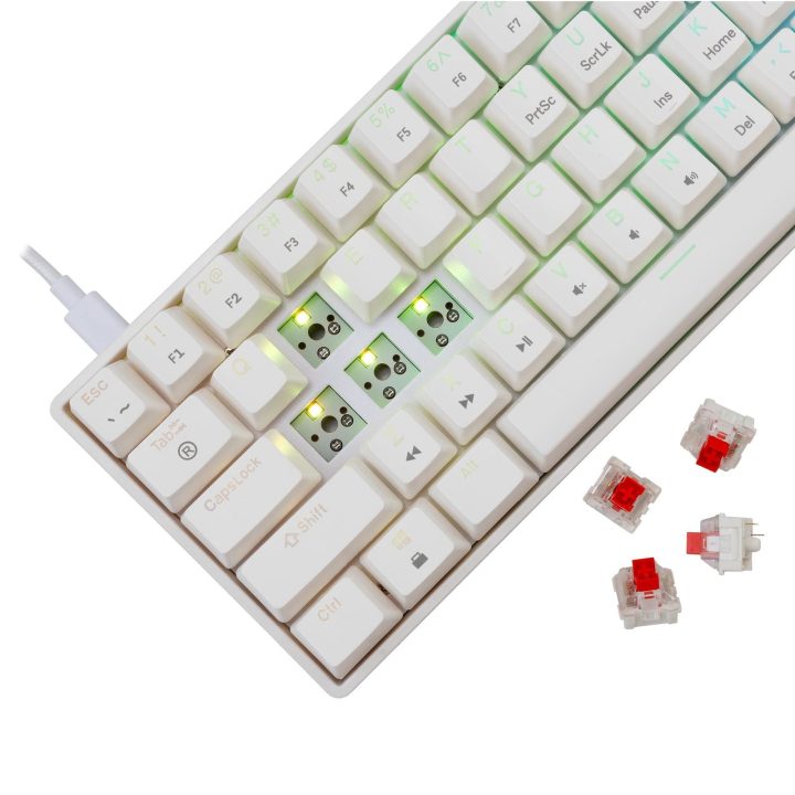 Mechaninė žaidimų klaviatūra White Shark Shinobi 2, raudoni jungikliai, balta, US išdėstymas