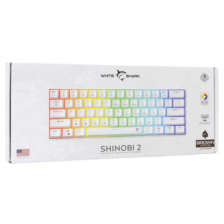 White Shark Shinobi 2 mechaninė žaidimų klaviatūra, balta, su Brown jungikliais