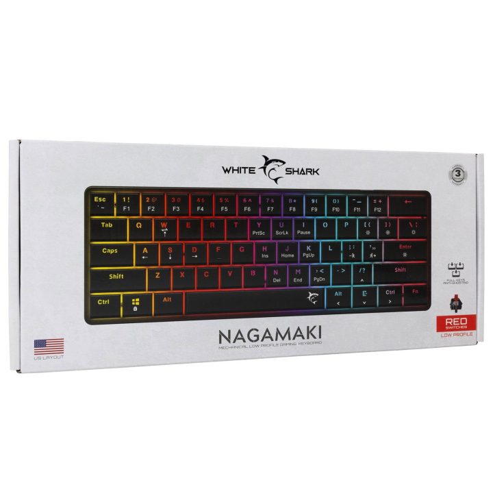 Juoda žemo profilio mechaninė žaidimų klaviatūra White Shark Nagamaki