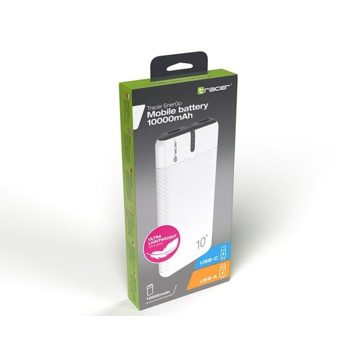 Tracer EnerGo 10000 mAh išorinė baterija, balta / juoda