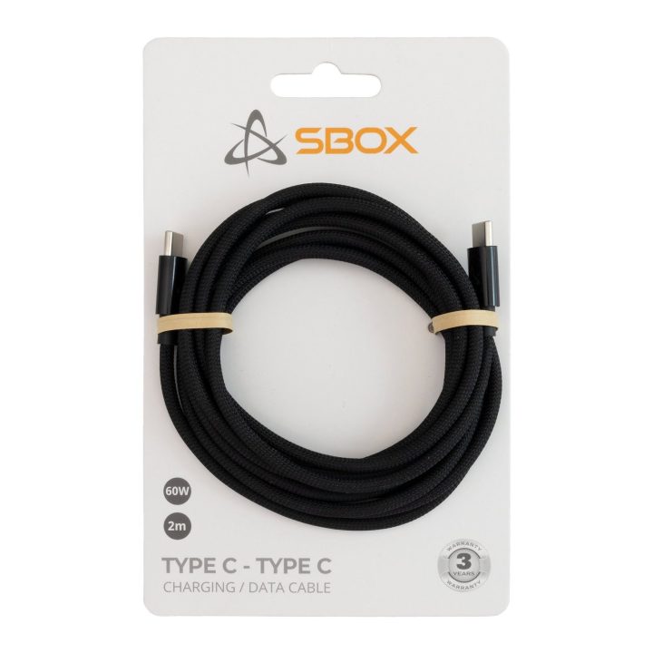 USB-C į USB-C kabelis, 2 m, juodas, 60 W