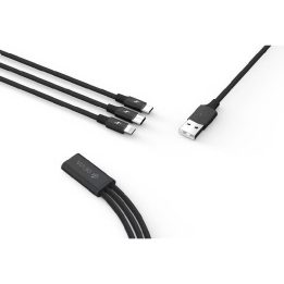 3-in-1 įkrovimo laidas USB į Lightning, MicroUSB ir Type-C, 1,2 m, juodas