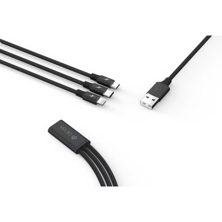 3-in-1 įkrovimo laidas USB į Lightning, MicroUSB ir Type-C, 1,2 m, juodas
