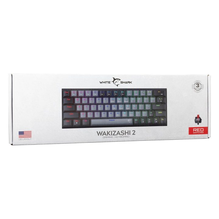 Kompaktiška 63 klavišų žaidimų klaviatūra White Shark Wakizashi 2, pilka ir juoda