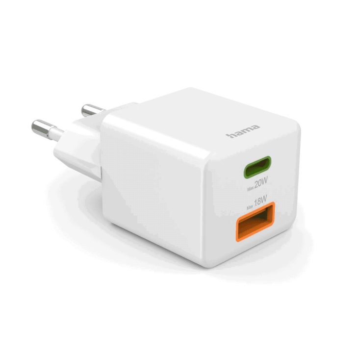 Greitas įkroviklis USB-C ir USB-A 20 W, baltas