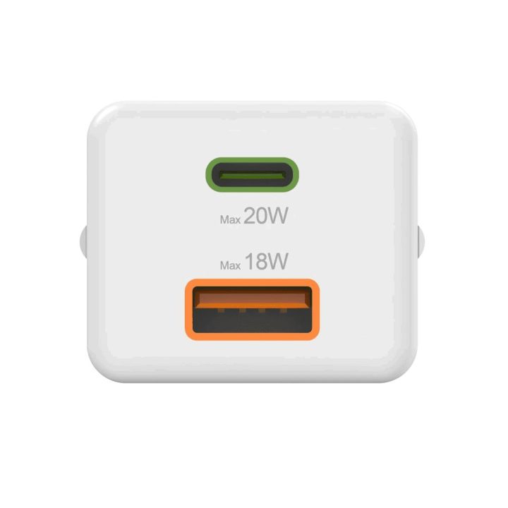 Greitas įkroviklis USB-C ir USB-A 20 W, baltas