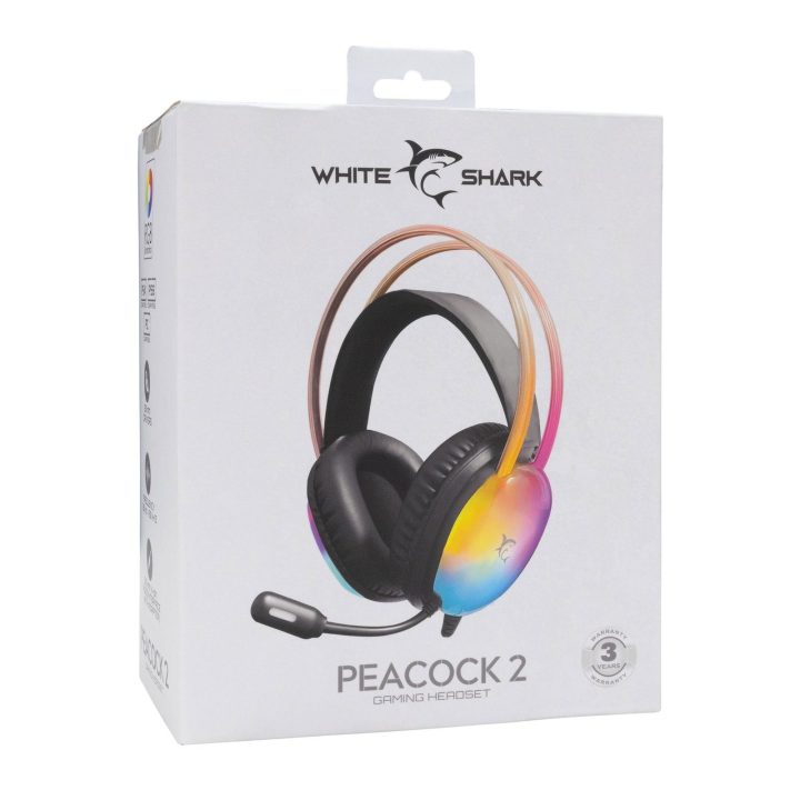 Juodos žaidimų ausinės White Shark Peacock-2 su RGB apšvietimu