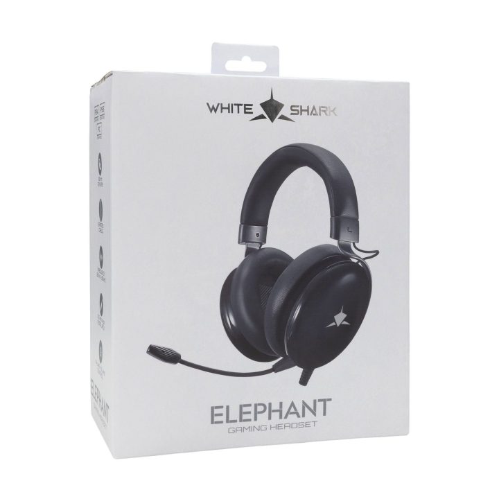 White Shark Elephant žaidimų ausinės su mikrofonu, juodos