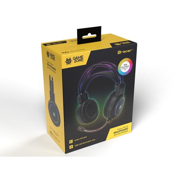 Žaidimų ausinės Tracer GameZone GZ X1 su 50 mm garsiakalbiais ir RGB apšvietimu