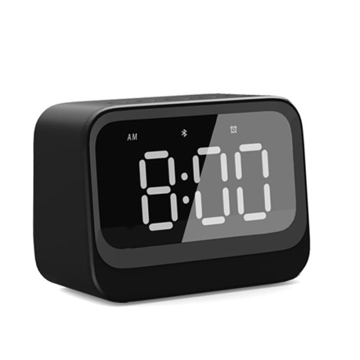 Juodas žadintuvas su LCD ekranu ir „Bluetooth“ garsiakalbiu